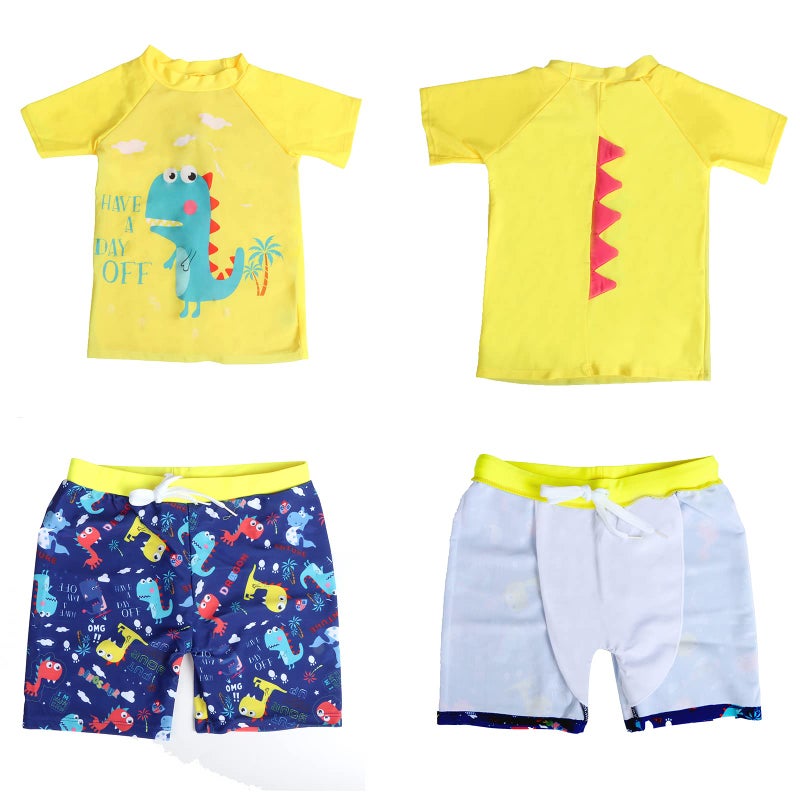 YAGATA Toddler Swimsuit Boy Cute Dinosaur Swimsuits Boys Swim Trunks & Shirt Set Yellow 5-6 Years 10 - Image 2